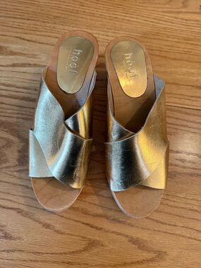 Hoof Metallic Gold Leather Slide Sandals clogs